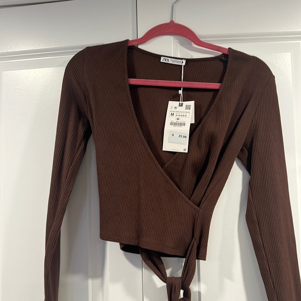 Zara long sleeve wrap front top size medium